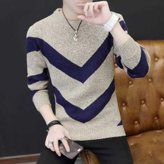 Sweater Male Men O-Neck Striped Color Knitted Sweater Fresh Youth Fashion Stripes Tops Clothes