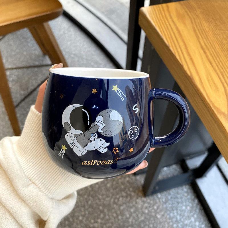 Starry Sky Mug with Lid Spoon Astronaut Ceramic Cup Nordic Male and Female Students Milk Coffee Cup Couple Cup