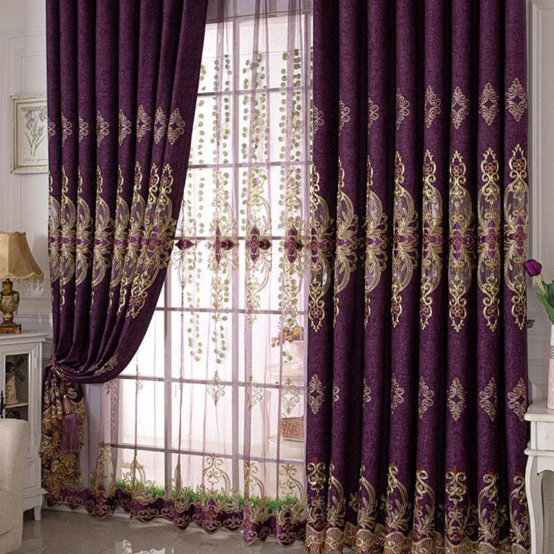 1/2pcs Luxury European Style Hollow Embroidered Curtains Living Room Balcony Bedroom Chenille Gauze Double Layers Curtain