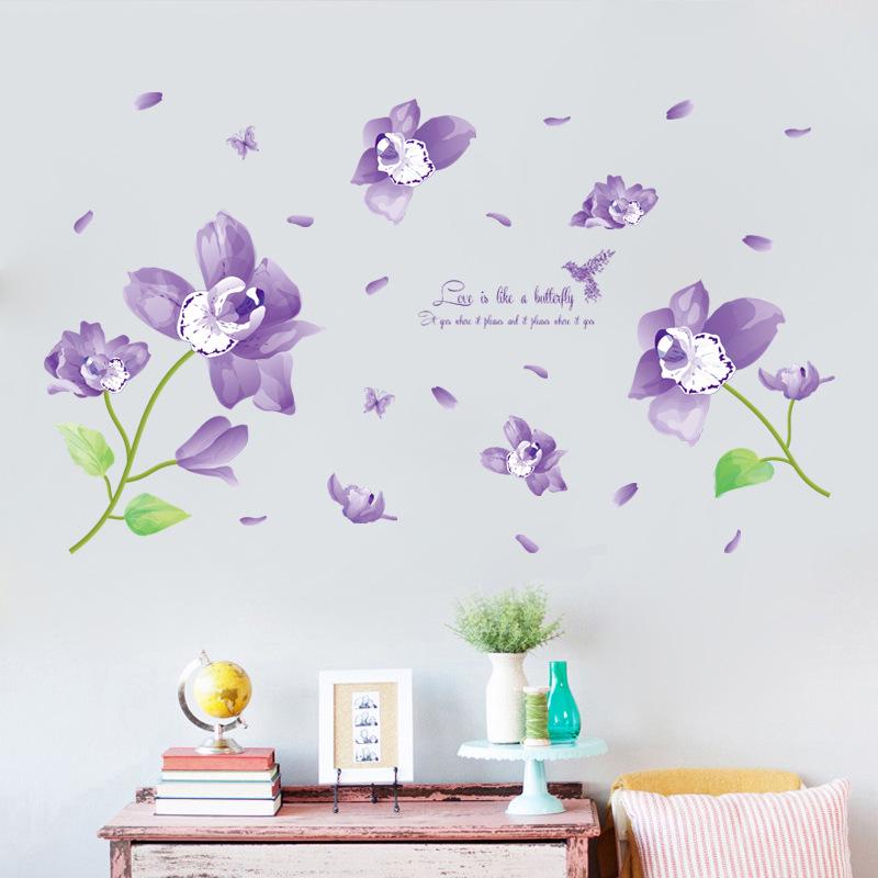 Fantasy Phalaenopsis bedroom living room TV background wall stickers green paper