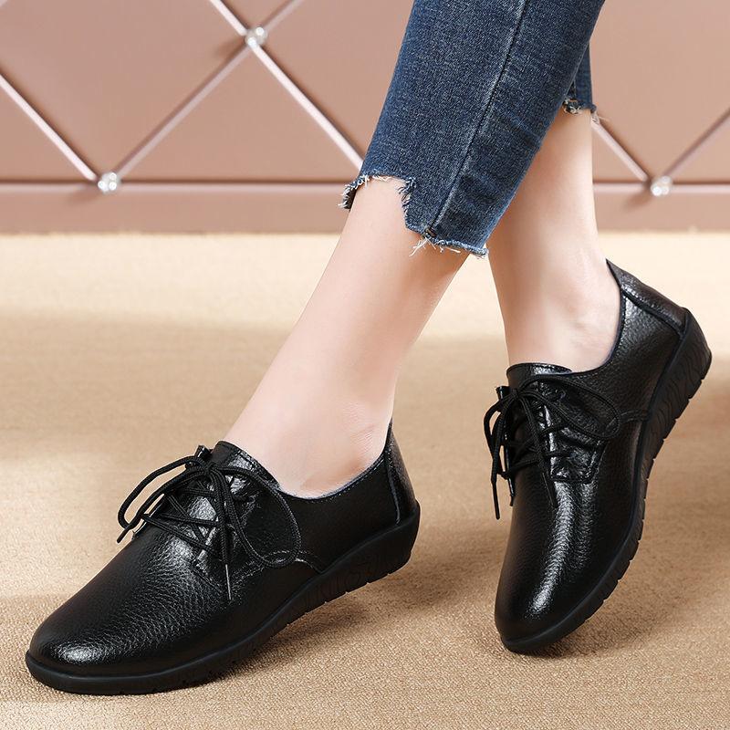 Flat Bottom White Shoes with Round Toe Non-slip All-match Women's Shoes Soft Soles Faux Leather White Shoes Light and All-match