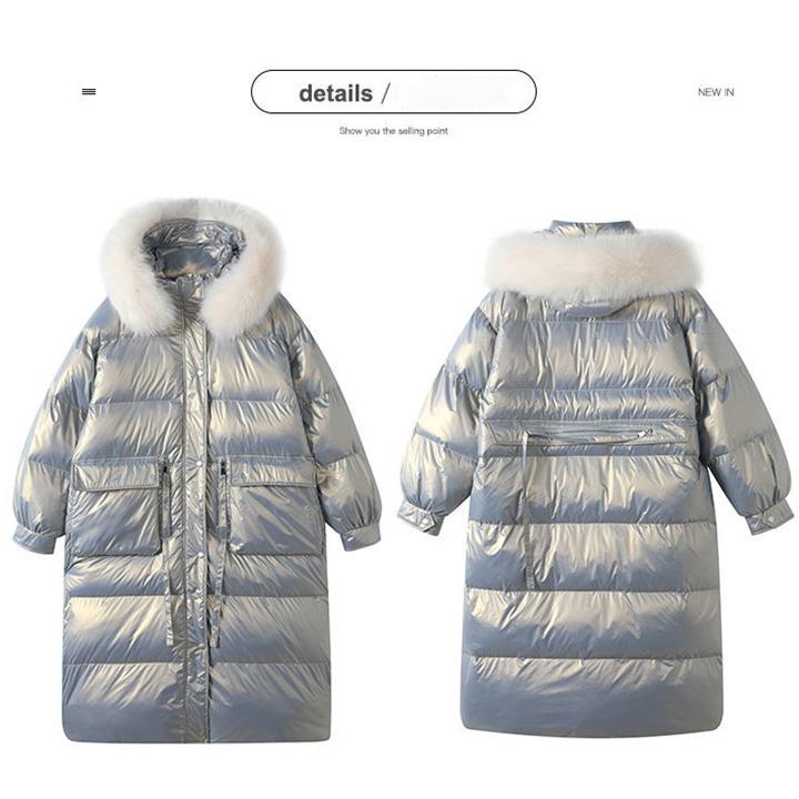 Women's Winter Padded Coat with Fluffy Fur Collar Mid-length Bread Coat Large Size Cotton Coat  Thickened Bright Face Down Padded Jacket