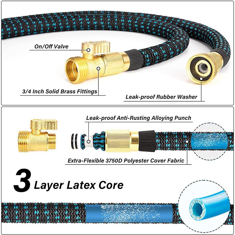 Garden Hose 25ft/50ft/75ft/100ft Expandable Garden Hose Water Hose with 10 Function Nozzle and Durable 3-Layers Latex, Water Hose with Solid Fittings