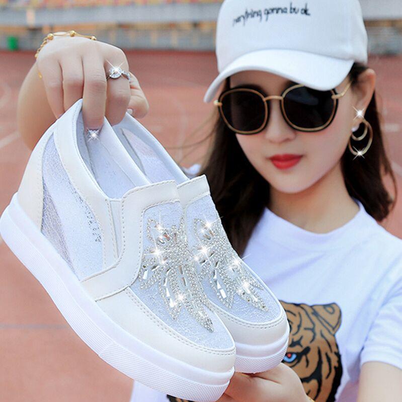 Women's Wedge Sneakers Casual Increased Hollow Breathable Mesh  Sequins Sneakers Women's Platform  Shoes