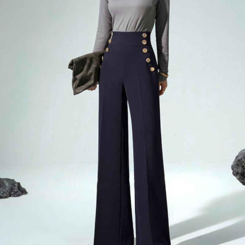 High-end Plus Velvet Ultra-high Waist Wide-leg Pants Autumn and Winter Trousers Drape Straight-leg Pants Double-breasted Slimming Suit Pants Women