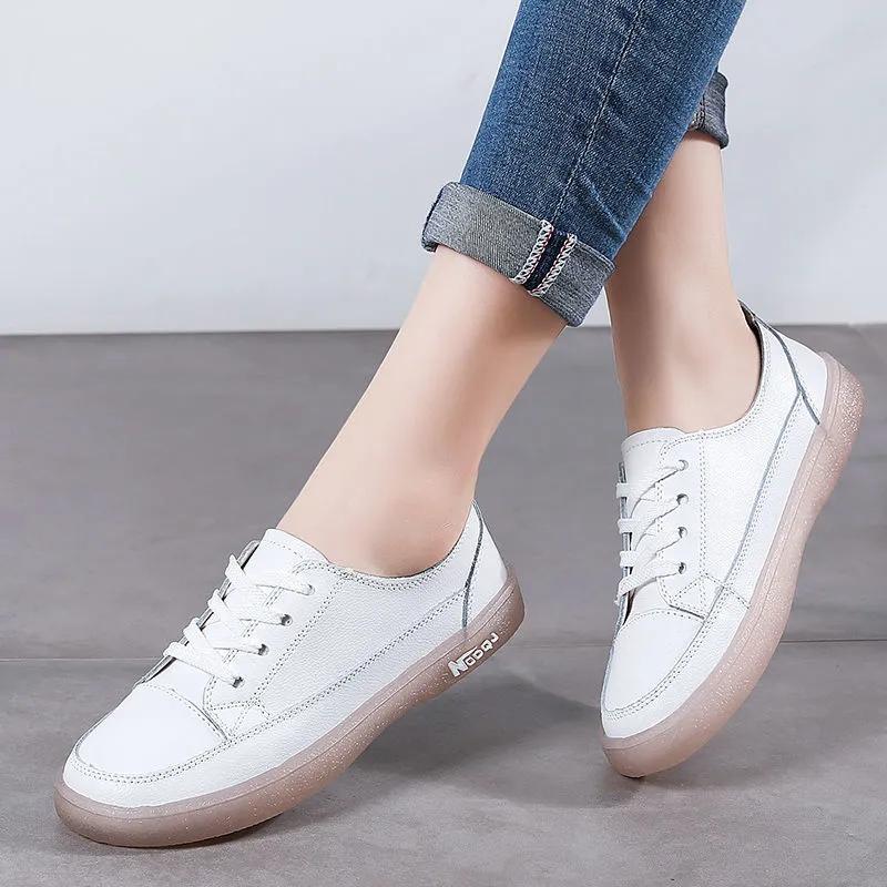 Women's Soft-soled Casual Shoes Autumn White Shoes Sports Shoes Real Cowhide Shoes Flat Shoes Student Shoes Mother Shoes