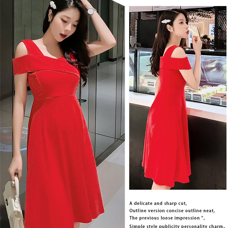 Fashion  Women's Dress Mid-length Plus Size Off-the-shoulder Dress Women's Slim A-line Pleated Dress  Summer