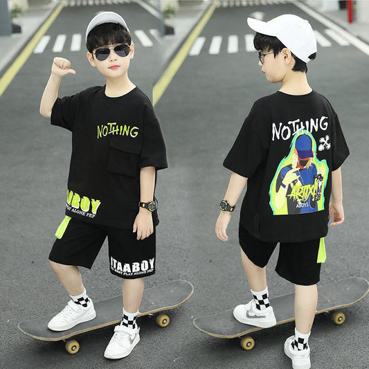 Boys Summer Clothes Men's Short-Sleeved Shorts Suit Handsome Western Medium Large Children's Sportswear