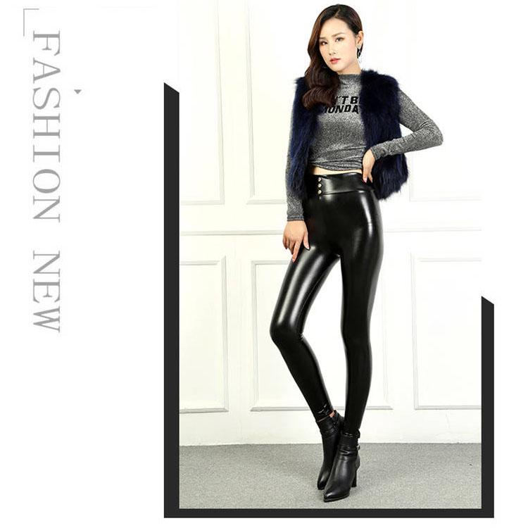 Slim Pants Autumn and Winter Women's Wool Thick Jeans Tight Leather Pencil