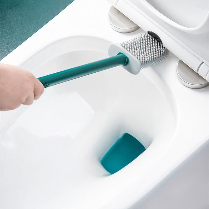 Toilet Brush Household No Dead Corners To Wash The Toilet Artifact Wall-mounted Free Punch Toilet Long-handled Silicone Cleaning Brush