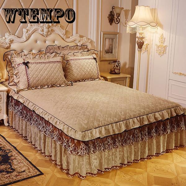 Bedding Sets Floral Lace Ruffle Bed Skirt Queen King Size Bedspread Coverlet 3 Pcs Set