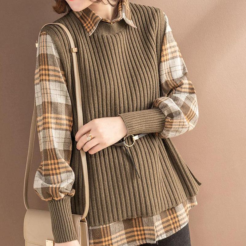 Autumn and Winter Knitted All-match Blouse Fashion Vest Shirt Suit Casual Simple Female Sweater