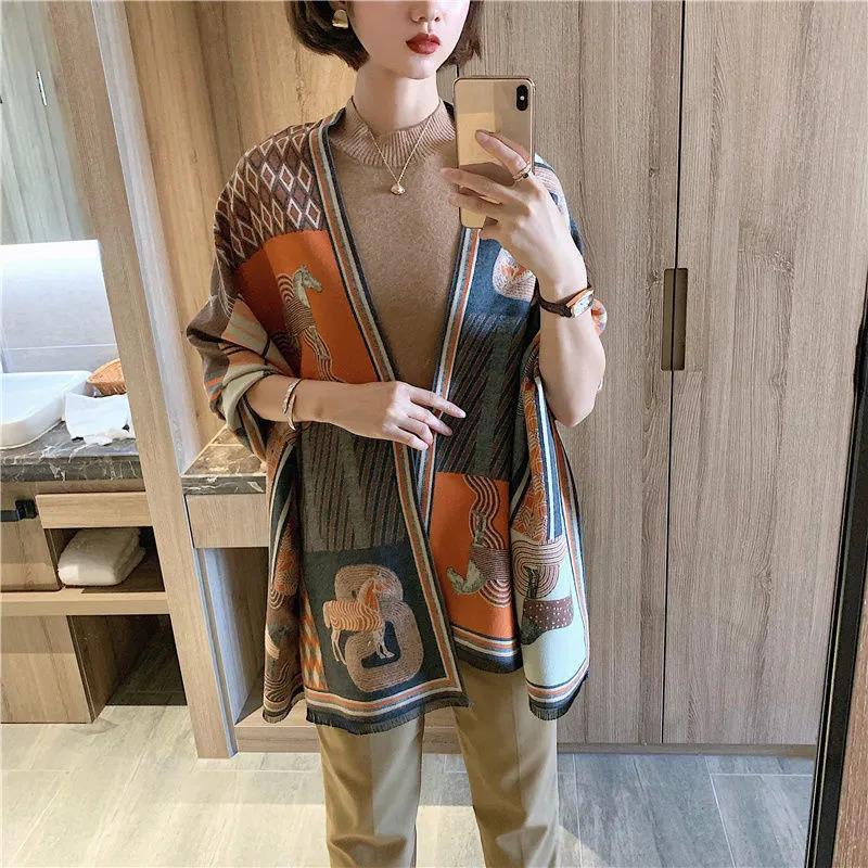 Winter Women's Cashmere Scarf Double-sided Printing Oversized Shawl Lengthened Thick Scarf Shawl