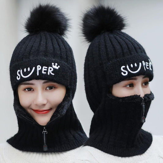 Warm hat Thick hat Fashion Woman hat Plush Cotton hat Trendy wild hat Windproof hat Winter