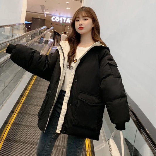 Ladies Hooded Down Padded Jacket Winter Fashion Mid-length Female Coat Student Loose Thick Warm Cotton