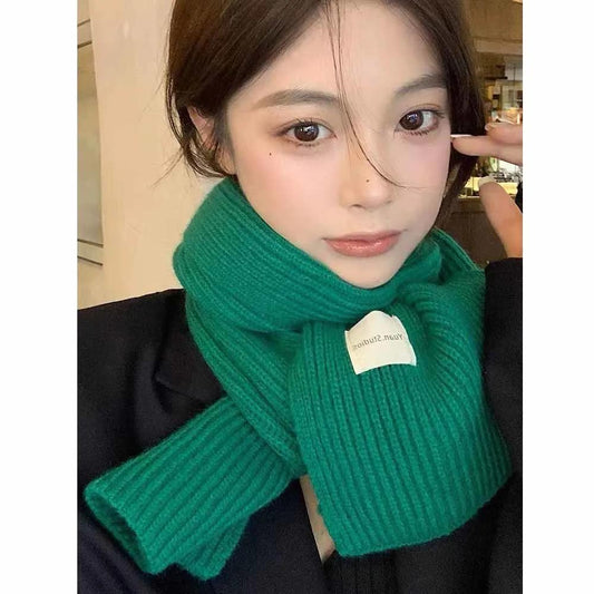 Women's Solid Color Woolen Scarf Warm Winter Knitted Scarf Korean Version of All-match Student Bib