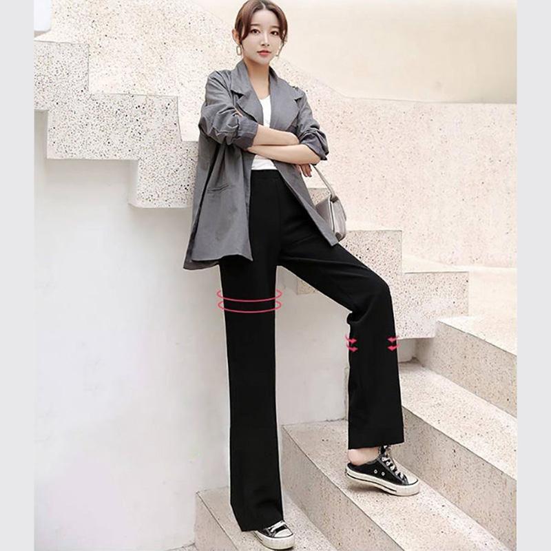 WTEMPO Women's Wide-leg Pants Super Long Elastic Waist Straight Loose Mid Waist Pure Color Trousers Casual and Elegant Daily