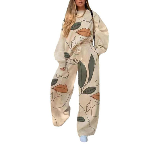 Tracksuits Women Elegant Two-Pieces Suit Sets Female Stylish Plus Size Greek Print Coat & Pant Sets Joggers Women