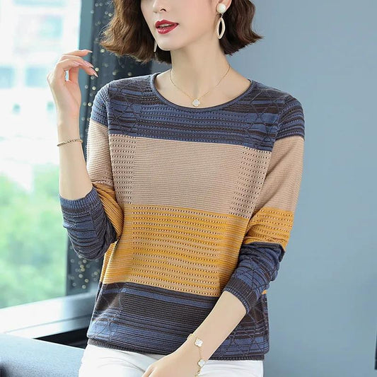 Knitted Bottoming Shirt T-shirt Large Size Spring and Autumn Round Neck Long-sleeved Women's Tops