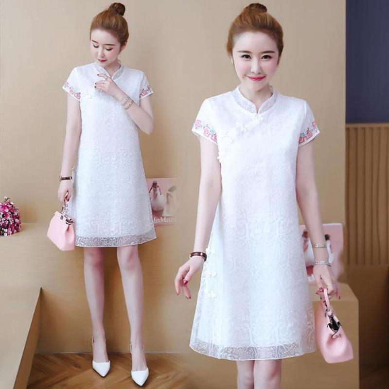 Plus Size Women's Fat Sister Cover Belly Dress Female Summer Loose and Thin Chinese Style Improved Cheongsam Skirt