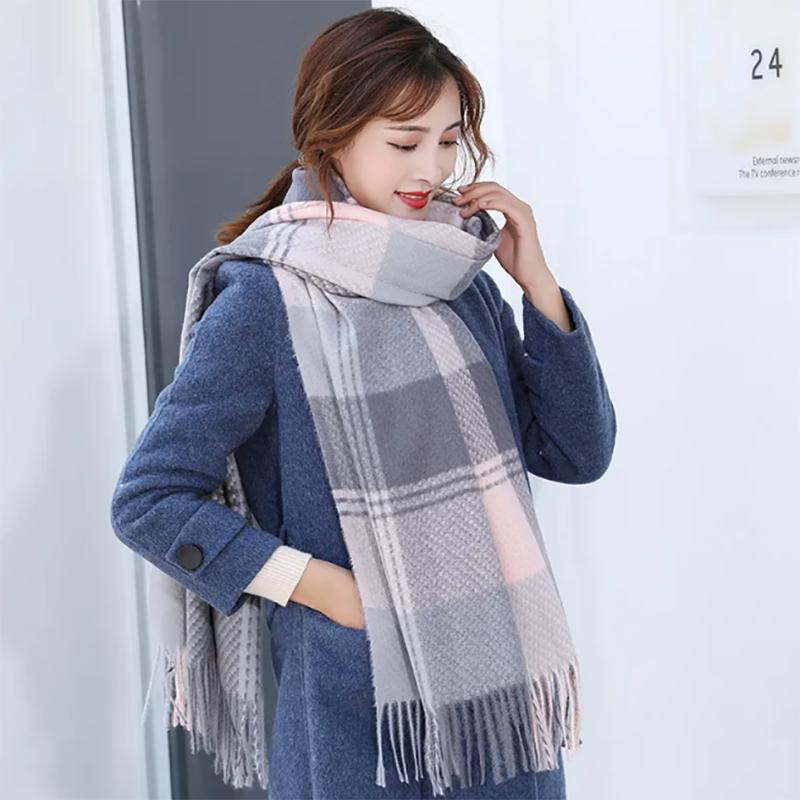 Scarves Womens Winter Korean Style Plaid Temperament Warm Shawl All-match Long Thick Bib