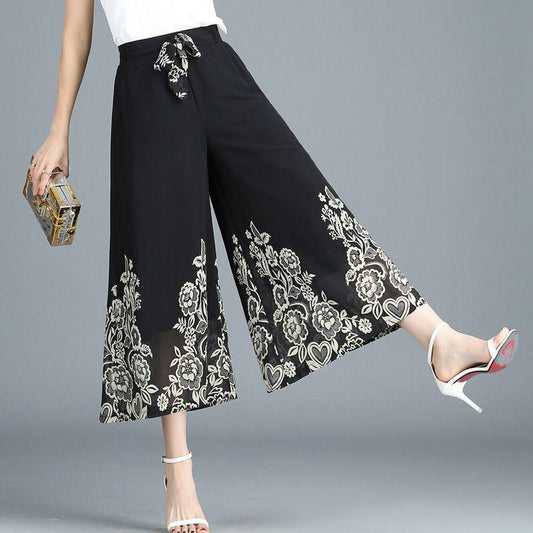 WTEMPO Loose Ankle-Length Pants Women Ruffle Chiffon Skirt-like Wide-leg Pants Trousers Cool and Breathable