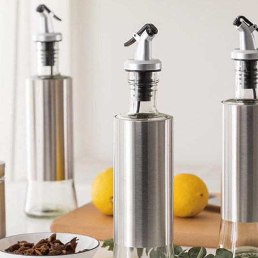 Oil Can Glass Household Kitchen Stainless Steel Oil Bottle Leak-proof Vinegar Pot Small Oil Tank Sauce Vinegar Bottle Seasoning Bottle