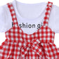 Baby Girl Dress Summer Suspender Plaid Skirt Baby Vest Skirt Round Neck Short Sleeve Stitching Fake Two-piece A-line Skirt