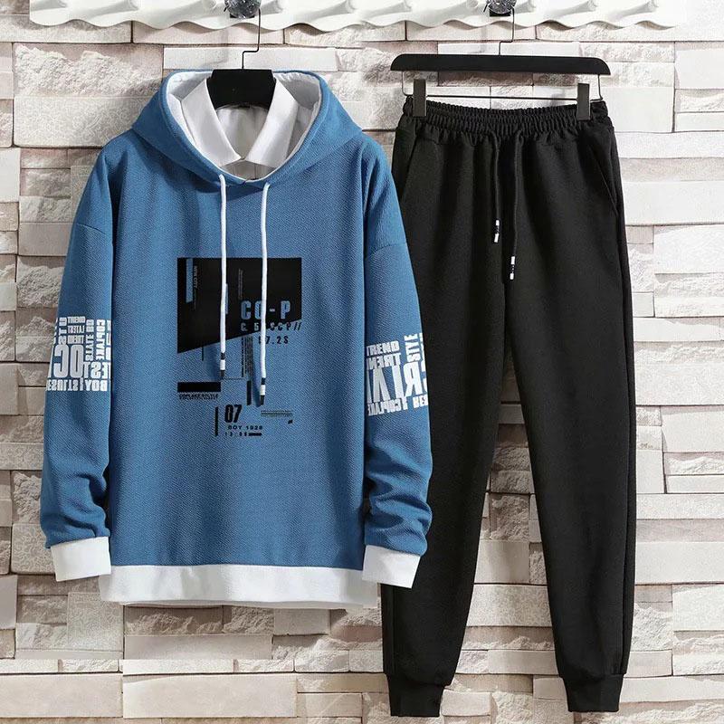 Sports Suits Men's Spring and Autumn Solid Color Korean Version Casual All-match Trend Hooded Sweater Leggings Trousers Two-piece Set