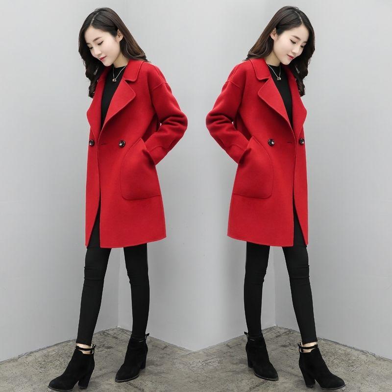 Autumn and Winter Women's Mid-length Woolen Coat Fashionable Large Size Woolen Coat Loose Small Woolen Coat