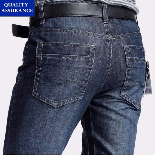 Jeans Men's Spring and Summer Thin Section Straight Casual Business Plus Size High Waist Trousers