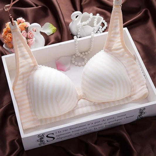 Female Thin Large Size No Steel Rings Breastfeeding Wearable Underwear No Steel Rings Anti-Sagging Cotton Shaped Full Cup Bra