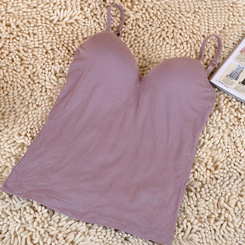 6 Colors Women's Spring Summer No Rims Bra Large Size Solid Color Bottoming Shirt V-neck Padded Bra Tops Camisole Straps Vest