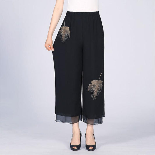 WTEMPO Women Ruffle Chiffon Skirt-like Wide-leg Loose Ankle-Length Pants Trousers Cool and Breathable