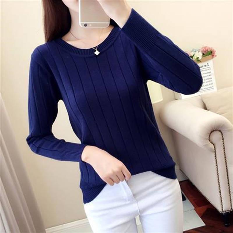 Sweater Women Solid Slim O-Neck Warm Knitwear Winter Long Sleeve Ladies Tops