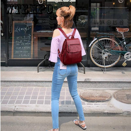 Simple Fashion Women Backpack Leather  Travel Shoulder Bags Ladies Girls Students School Bag