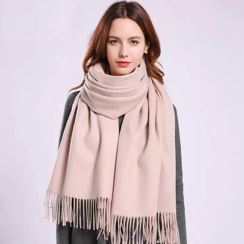 Women Cashmere Thick Unisex Solid Scarf Pashmina Shawl Wrap Female Hijab Stoles Tassel Scarves