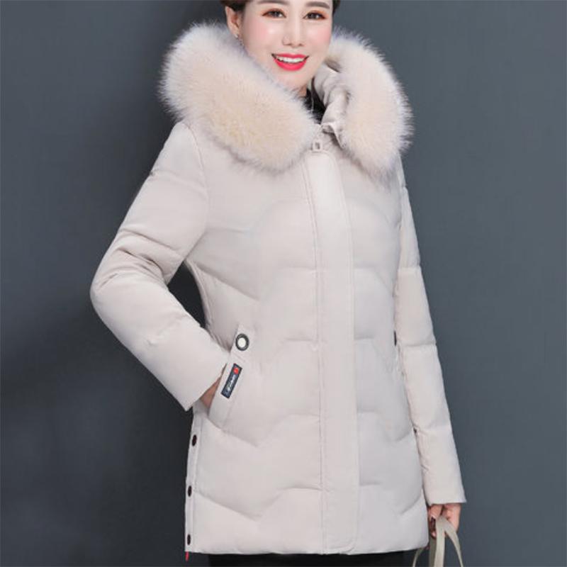 Women's Mid-length Down Jacket Winter Korean Loose Cotton Clothes Casual Hooded Padded Jacket Quilted Jacket