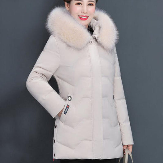 Women's Mid-length Down Jacket Winter Korean Loose Cotton Clothes Casual Hooded Padded Jacket Quilted Jacket