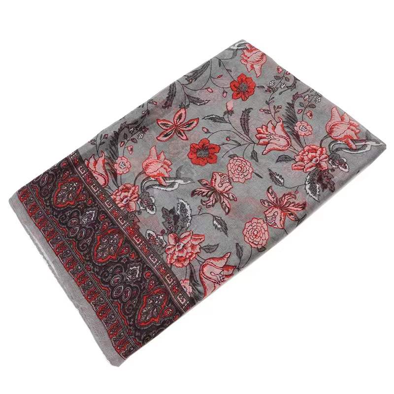 180*90 Huge Size Ethnic Style Warm Scarf for Women Autumn and Winter Print Shawl Scarf Cotton and Linen Sunscreen Silk Scarf Floral Thin Tulle Scarves