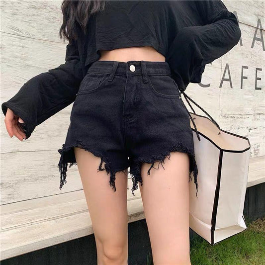 WTEMPO Women Elastic Waist Denim Shorts Loose Wide Leg A-line Thin Office Club Casual Party Dates Vocation