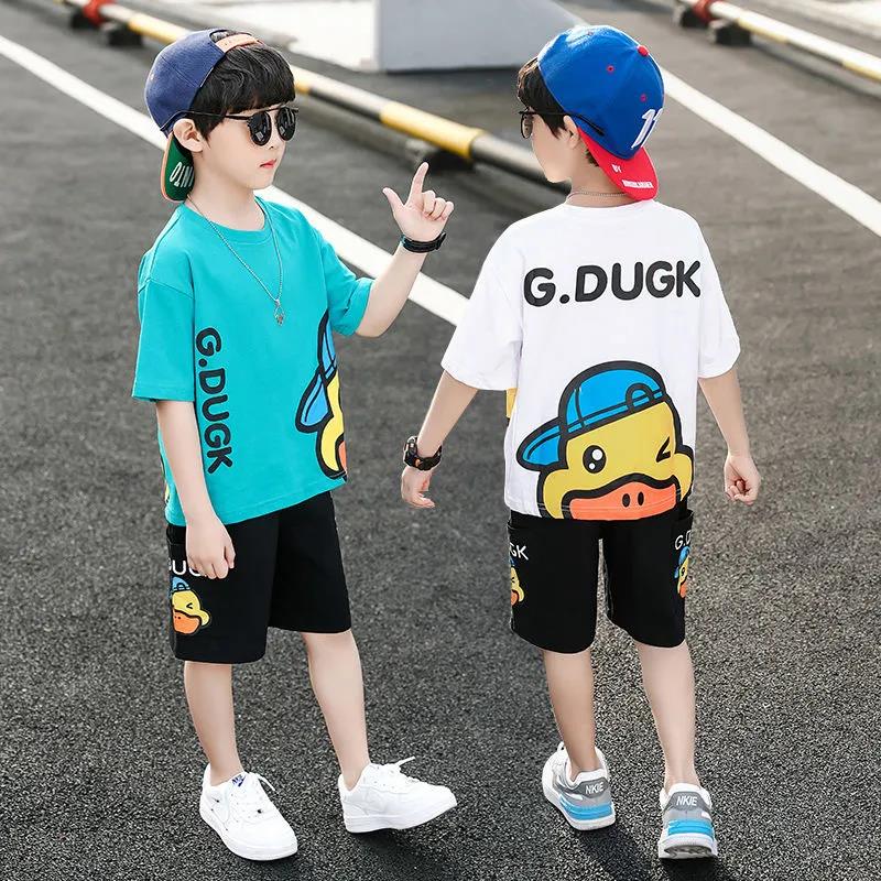 Cotton Children's Clothing Boys Summer Boys Short-sleeved Middle-aged Children's Summer Clothes Korean Version of The Trend of Two-piece Children