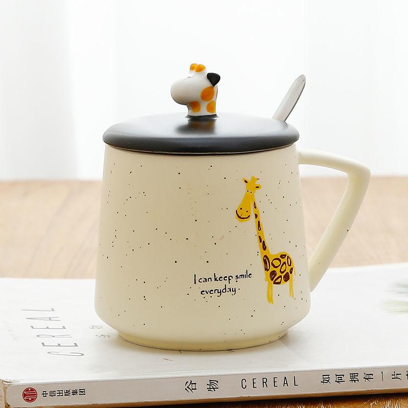 Ceramic Cup Female Cute Mug with Lid Spoon Girl Creative Cartoon Water Cup Home Milk Breakfast Coffee Cup