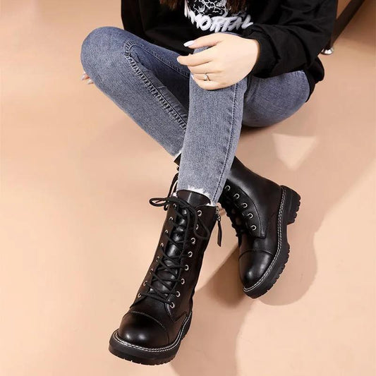 Women's Autumn and Winter Martin Boots Female Plus Size Low Thick Heel Plush Warm Short Boots