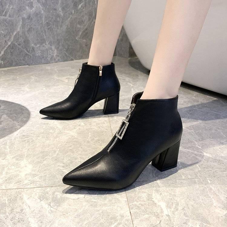 Autumn Winter Boots Fashion Sexy Thick Heel Martin Boots Ankle Boots High-heeled Pointed Shoes