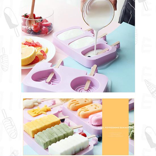 Homemade Food Grade Silicone Ice Cream Molds Ice Lolly Moulds Freezer Cartoon Ice Cream Bar Molds Maker with 50 Popsicle Sticks