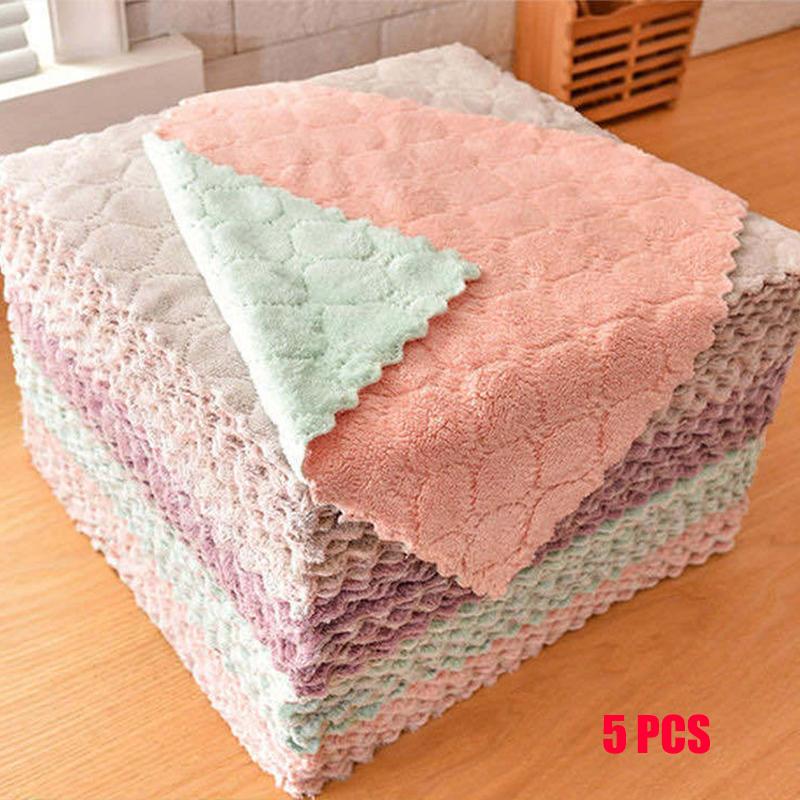 5/10/20pcs Is Cheaper Double-layer Absorbent Microfiber Kitchen Dish Cloth Non-stick Oil Household Cleaning Wiping Towel Kichen Tool