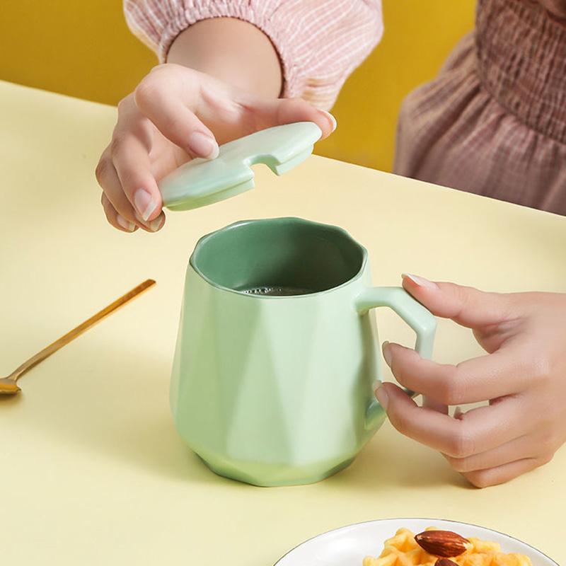 Mug with Lid Spoon Cup Ceramic Simple Nordic Ins Creative Household Personality Male and Female Students Trend Water Cup