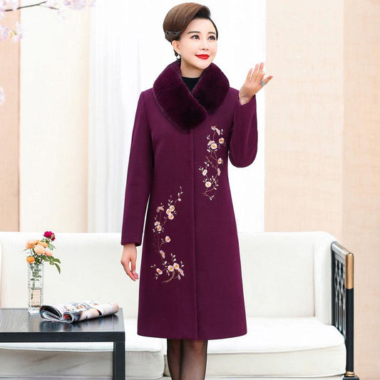 Women's Embroidery Coat Woolen Coat 2019 Autumn Winter Plush Cotton Wool Coat Female Outwear