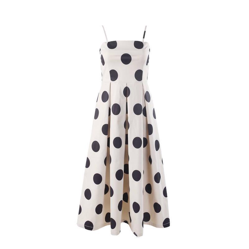 2020 Long Split Vestidos Women Straps Sleeveless Summer Sundress Polka Dot Printed Dress Female